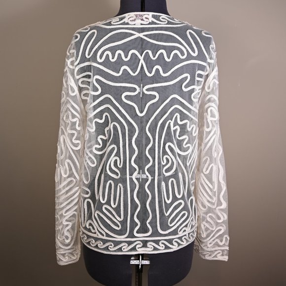 Elegant Cream Long Sleeve Lace Cardigan with Passementerie detailing. Size L - Picture 3 of 7